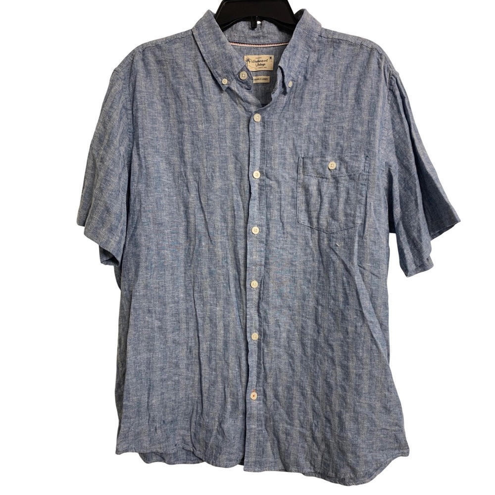 Weatherproof Vintage  XL Blue Linen Blend Short‎ Sleeve Coastal Shirt